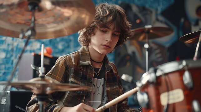 high school student playing a drums