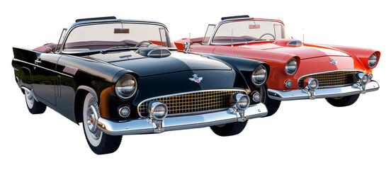 Two vintage convertible cars isolated on transparent background