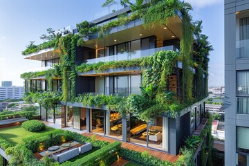 Verdant Symbiosis: Eco-City's Lush Vegetation Enwreathed Skyscrapers