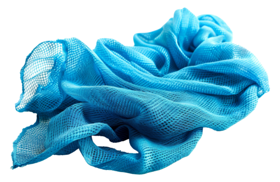 Wavy blue mesh fabric isolated on transparent background