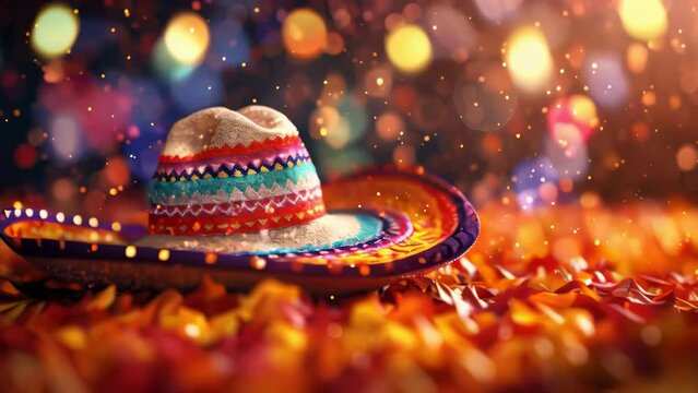A colorful hat is on a pile of orange petals