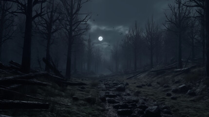 Dark forest with moon