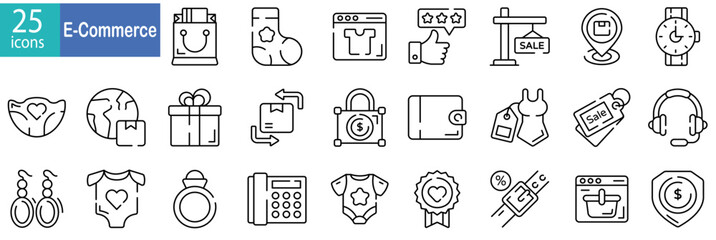 E-commerce vector icon set. Big UI icons collection. Simple vector illustration. Shopping, marketing, delivery, purchase, store. different editable stroke