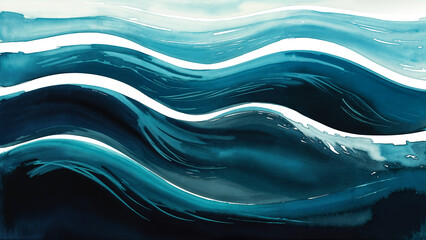 Watercolor turquoise blue ocean waves