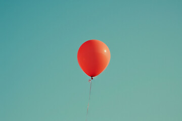 A single red balloon against a clear blue sky. - Powered by Adobe
