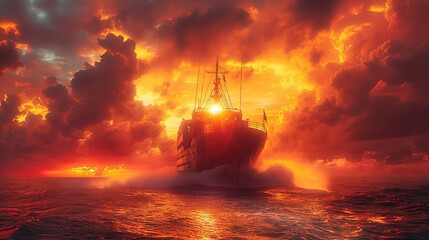 Dramatic Sunset Sail Through Fiery Skies