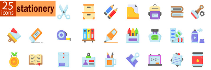 Stationary vector icon set. Graphic design web icons. School, technology, different editable stroke