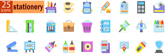 Stationary vector icon set. Graphic design web icons. School, technology, different editable stroke