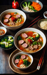 food, meal, dish, pan, dinner, vegetable, meat, healthy, tomato, chicken, lunch, cuisine, vegetables, pepper, cooking, soup, bowl, green, hot, plate, beef, red, onion, sauce, delicious