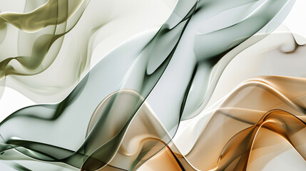 3d render of abstract organic shapes in fluid glass texture with organic forms and bubbles in various shades of grey, green and brown