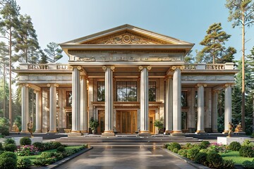 Obraz premium Neoclassical Courthouse: Grand Facade and Symmetrical Layout Design