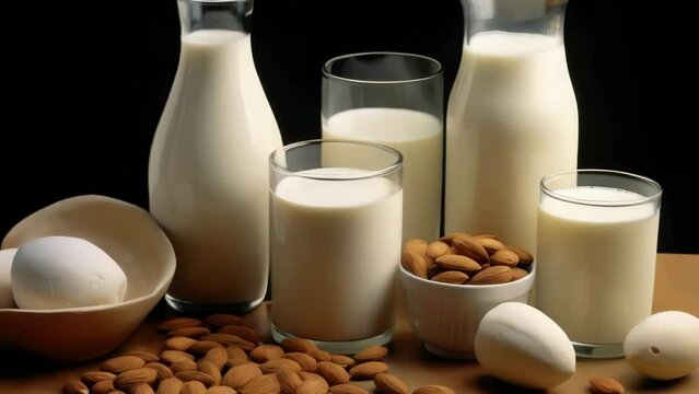 A table with a variety of dairy products and nuts