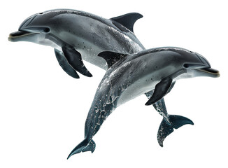 Fototapeta premium Pair of dolphins swimming in the ocean isolated on transparent background