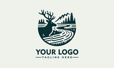 elk creek vector logo design Creek and elk vector logo design