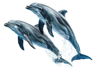 Fototapeta premium Pair of dolphins swimming in the ocean isolated on transparent background