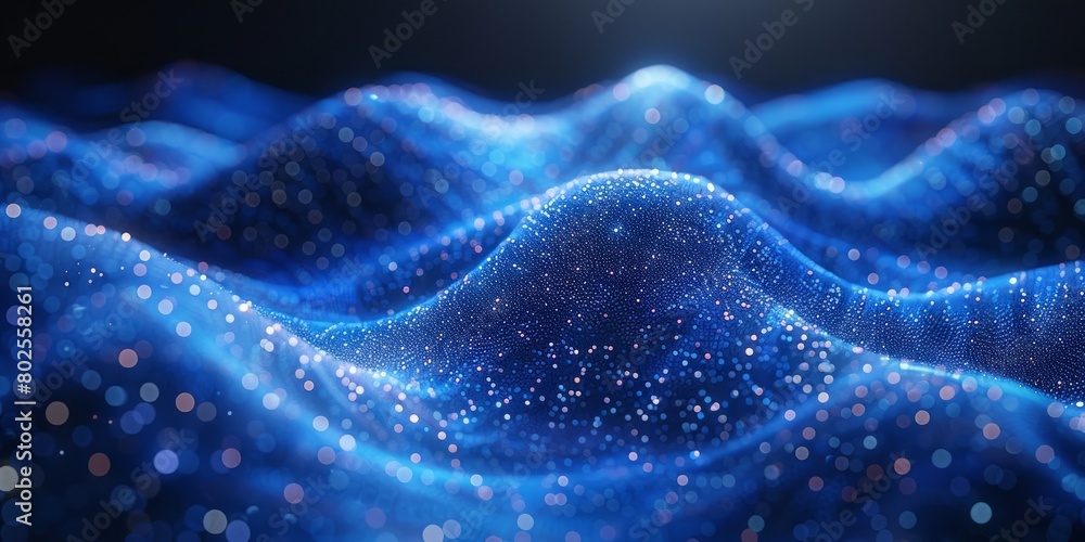 Poster computer generated blue wave, showcasing a dynamic and fluid motion in a digital artwork.
