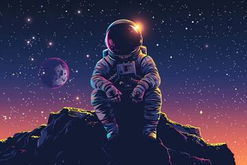 astronaut vector image illustration with dark background.