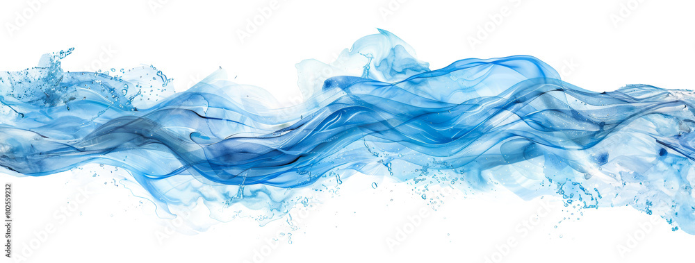 Poster dynamic blue water splash captured in high resolution isolated on transparent background