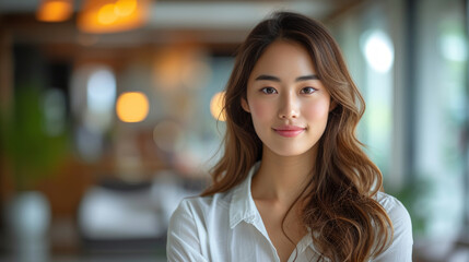 Obraz premium Professional Young Asian Woman in Modern Office Environment