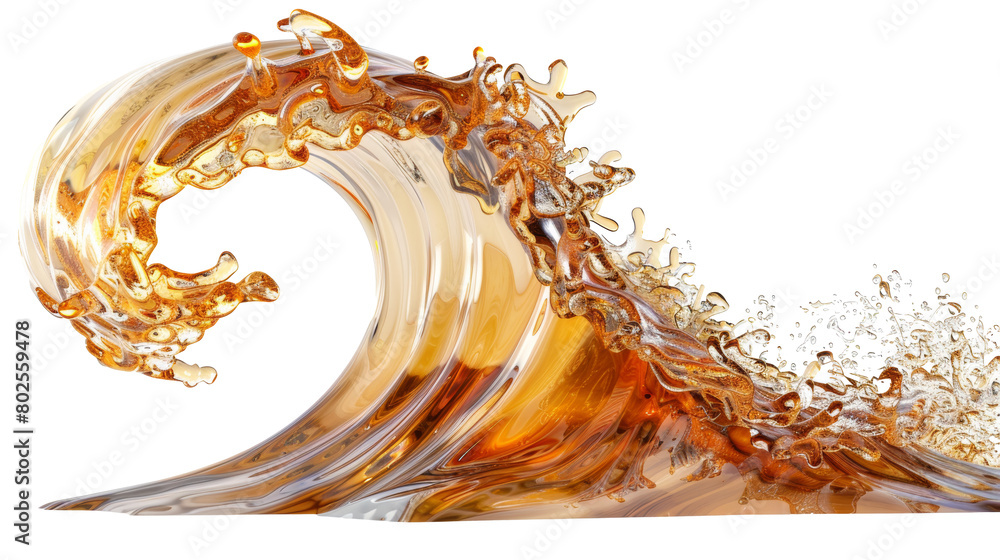 Poster golden liquid wave splashing dynamically in high resolution isolated on transparent background