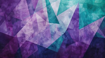 Geometric shapes in shades of purple and teal form a modern texture.