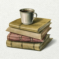 Naklejka premium old books and cup of coffee isolated on white