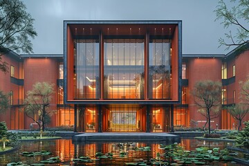 Elegant University Campus: Modern Buildings & Spacious Courtyards Design