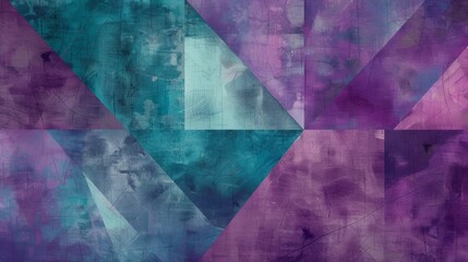 Geometric shapes in shades of purple and teal form a modern texture.