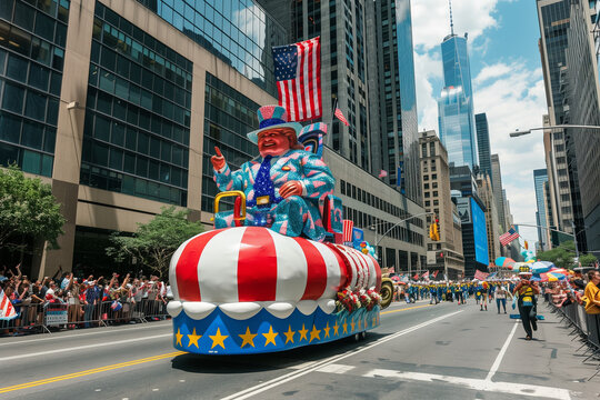 Independence Day Parade Float, brimming with energy and excitement, as participants of all ages come together to celebrate the pride of the United States