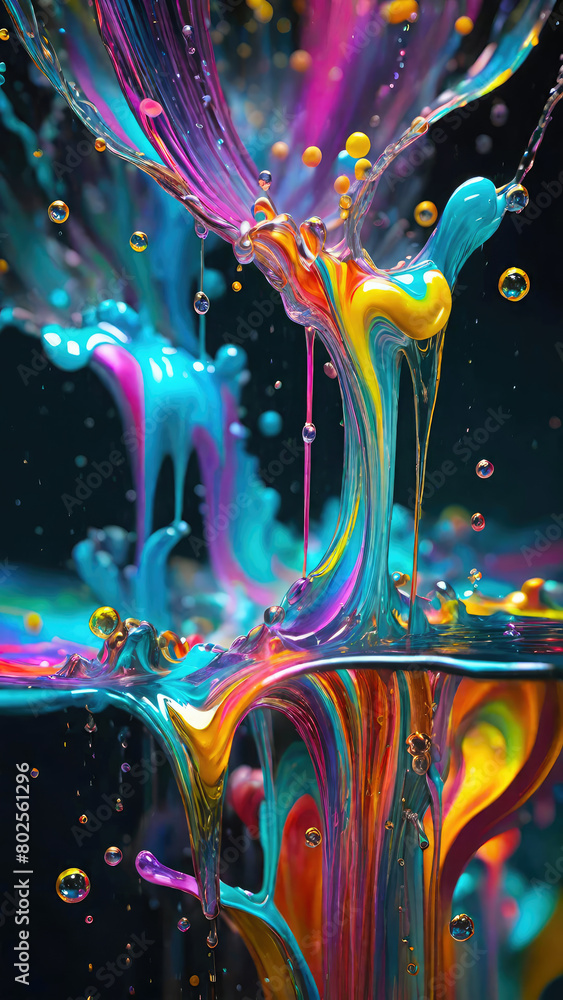 Poster vibrant color splash and water splash background in underwater scene.