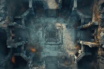 DnD Battlemap fortress, top-down, aerial view, interior, architecture, historical