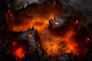 DnD Battlemap cavern, flame, pool, fiery, grotto, seo