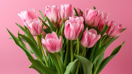 Fototapeta premium Illustration Happy Mother's Day. Mother's day greeting card with beautiful pink tulips. Ai generated