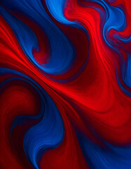 Abstract fluid paint background with red and blue swirling enamel texture.