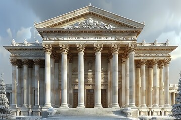 Obraz premium Symmetric Elegance: Neoclassical Courthouse Design Featuring Grand Columns and Intricate Facades