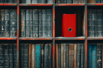Bookshelf Filled With Books and Red Speaker