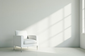 A simple white chair in an empty room.