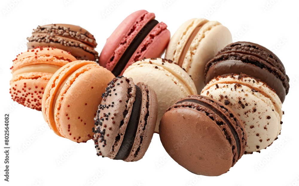 Poster assorted colorful macarons beautifully arranged isolated on transparent background