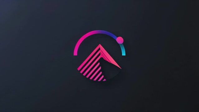 Animated logo for technology company of a colorful mountain in a circle with the sun overhead connected to an arc 