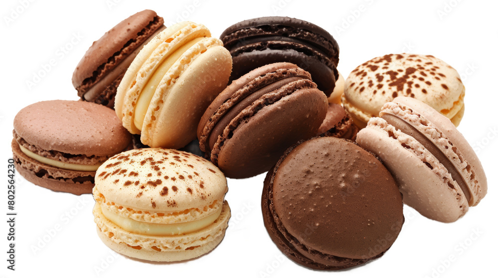 Poster assorted colorful macarons beautifully arranged isolated on transparent background
