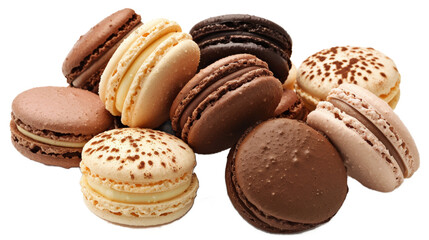 Assorted colorful macarons beautifully arranged isolated on transparent background