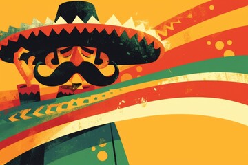 Portrait of mexican man in bright garment and sombrero. Cartoon character for Cinco de Mayo party,  fiesta. Independence day, Viva Mexico. Greeting card, banner with latino men in national costume