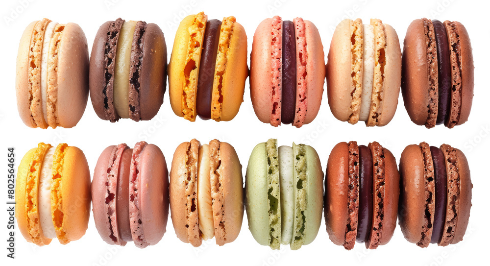 Poster Colorful stacked macarons with assorted flavors isolated on transparent background