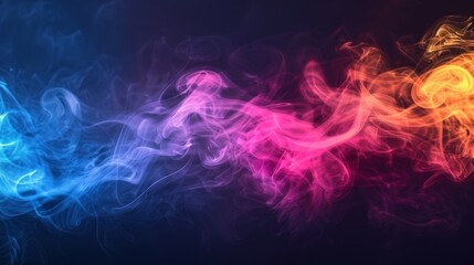 Illustration abstract smoke with orange, blue, pink colored mist on neon background, spiritual energy. Ai generated