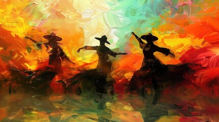 Passionate Flamenco: Abstract Spanish Dancers with Vivid Colors - Digital Art