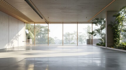close up view of modern empty hall with natural view 3d render with sunlight entering the room for copy space.Ai generated