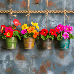 Hanging Flower Baskets Showcased on a Steel Background