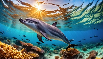 Dolphin, sea, beautiful sea, swimming dolphin, ocean, Generative AI