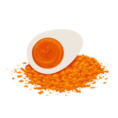 Vector illustration, salted egg and salted egg yolk powder, isolated on white background.