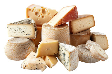 Fototapeta premium Assorted cheese selection with various textures and flavors isolated on transparent background